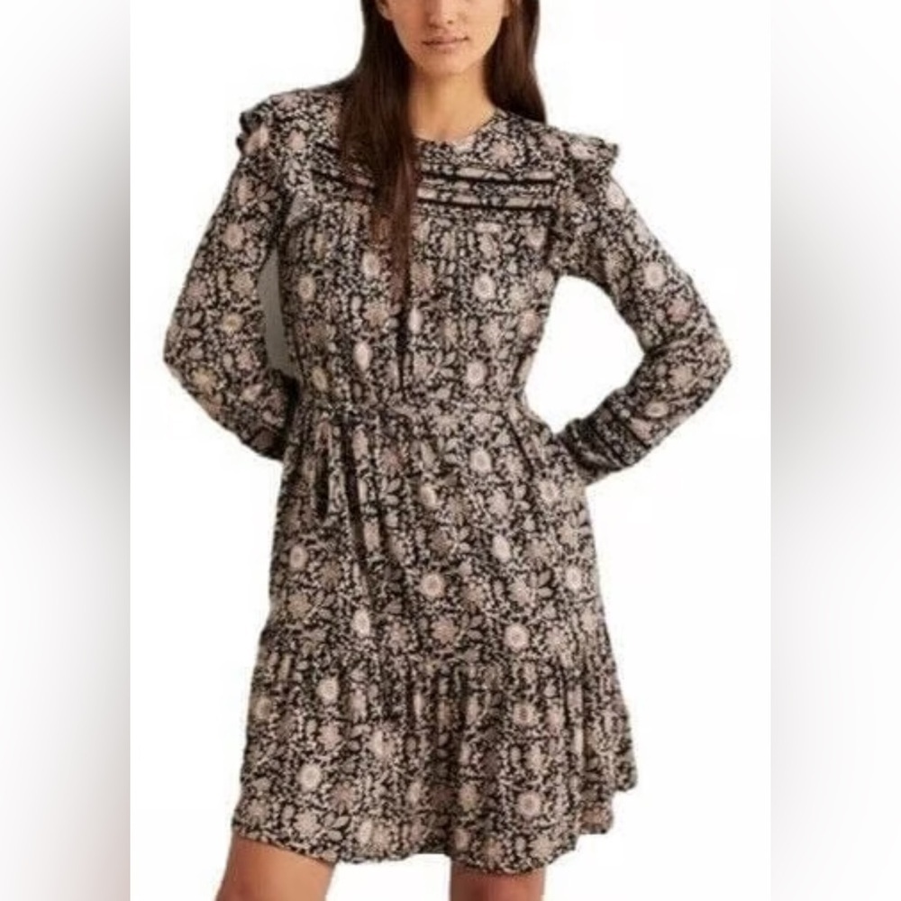 NWT Boden Black Floral Trim Detail Jersey Mini Dress US 10R - Picture 1 of 16